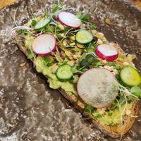 Avocado bagel toast at Honest Greens in Lisbon