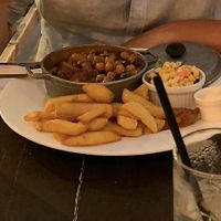 Vegan chili (salad dressing and mayonnaise not vegan). Side dish fries, you can also choose plain rice or rice with beans. at Tabooshh in Willemstad