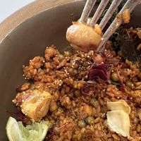 Yummy mushroom in the paella   at Carrito Organic in Sao Paulo