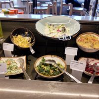 Salad buffet with vegan labels at Energy Kitchen in Bern