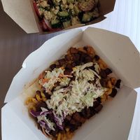 Nom Bowl w/seitan instead of soy curls, side salad at Nom Eats with Seats in Reno