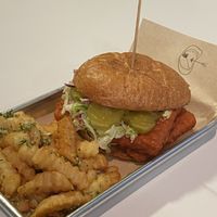 Buffalo tofu sandwich - best tofu I’ve ever had at Nom Eats with Seats in Reno