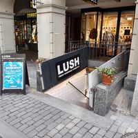 Entrance to basement shop at LUSH in Bern