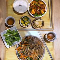 Edamame (2,5€), fried tofu with wok of veggies and rice   at Cantine De Lotus in Paris