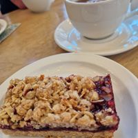 Blackcurrant crumble. at Leaf & Bean in Broadway