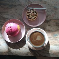 Sour cherry doughnut and chocolate tartlet at Slodko i Czule in Krakow