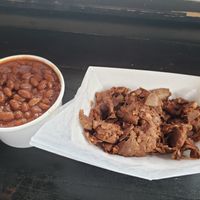 Pulled BBQ Jackfruit with a side if Vegetarian Baked Beans at 3 Hogs BBQ in Hanover
