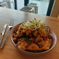 Potato filled with barbecue cream, smoked tofu, mushrooms and other delish stuff at Potateria in Mannheim