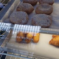 Apricot,  raspberry and ? Below mushroom,  potato or cabbage. at Papillon International Bakery in Glendale