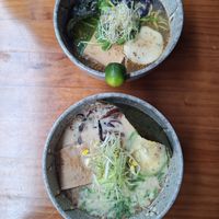 Oat milk broth white miso ramen and Sugarcane tomato broth pomelo pepper ramem at Mukuchi 無口小廚 - WúKǒu Xiǎo Chú in Taipei