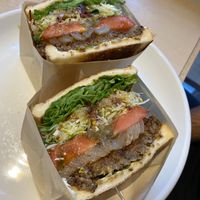 Vegan hamburger salad sandwich at &sandwich in Tokyo