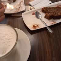 vegetable milk and vegan cake at Cafe Central Traveler's Coffee in Cartagena