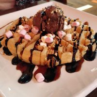 Chocolate Waffle with marshmallows at Creams Cafe in Romford
