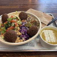 Vegan & GF Falafel Bowl. Build your own. Served with side of lentil soup    at Sajj Mediterranean - Coleman Ave in San Jose
