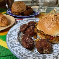 Waka Waka sandwich with pumpkin fritters and a croissant. Delicious! at Oh My Soul in Charlotte