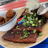 Grilled bbq vibs with cheddar jalapeño hush puppies  at Oh My Soul in Charlotte