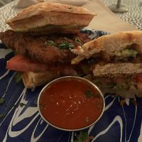 Chicken & waffle sandwich  at Oh My Soul in Charlotte