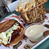 Hot Chick’n Sandwich & Truffle Cheese Fries at Nomoo in Los Angeles