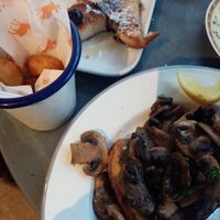 Mushrooms on toast, mini hash browns and Vanilla French toast at bigmoose coffee co in Cardiff