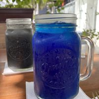 Black and blue lemonade (tastes the same but looks great )  at Herbivoro in Cancun