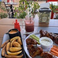 BBQ cauliflower boneless and Papas Gajo  at Herbivoro in Cancun