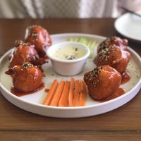 Vegan Buffalo Cauliflower bites    at Herbivoro in Cancun