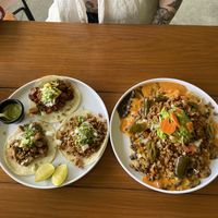 Nachos and tacos at Herbivoro in Cancun