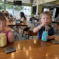 Golden Mango & Tropical Blue Smoothiee  at Herbivoro in Cancun