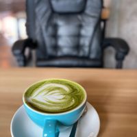 Matcha latte and comfy chairs for remote work  at Rong Cafe in Koh Phangan
