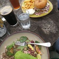 Lentil salad and burger at Forrest Brewing Company in Forrest