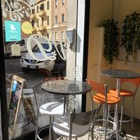 Four little tables inside in case you want to eat there  at Le VegDelizie in Cagliari