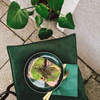 Avocado toast on beetroot hummus at Storm in a Coffee Pot in Munich