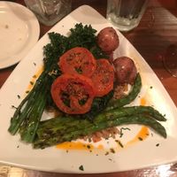 Chef’s Choice vegan plate with farro and roasted vegetables at Venetian Hot Plate in Port Aransas