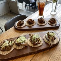 The taco’s, iced lemon tea and dry lemon soda   at 2084 in Kowloon