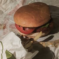 Authentic fast food quality picture / 'chicken' sandwich at Plant Power Fast Food in Riverside