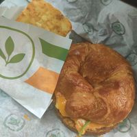 Breakfast sausage croissant at Plant Power Fast Food in Riverside
