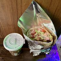 falafel sandwich with Mamoun’s tea… a perfect pairing!  at Mamoun's Falafel - Greenwich Village in New York City