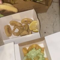 Clamarw and patatas fritas at La Vegana Taperia in Malaga