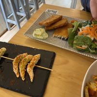 Pescado al limón y pinchito de gambas  at La Vegana Taperia in Malaga