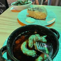 Padron peppers, tortilla and gambas pil pil  at La Vegana Taperia in Malaga