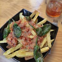 Bravas + chorizo at La Vegana Taperia in Malaga