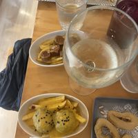 Chirizo and meatballs   at La Vegana Taperia in Malaga