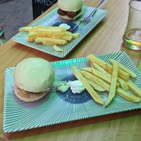 mini hamburguesa y pulguita de choripan at La Vegana Taperia in Malaga