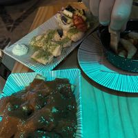 Patatas bravas, octopus, pil pil shrimps  at La Vegana Taperia in Malaga