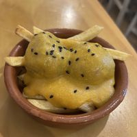 Meatballs with almond saucee  at La Vegana Taperia in Malaga