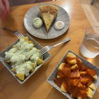 Patatas bravas, potatoes with garlic sauce and tortilla española. Would recommend asking for patatas bravas with extra garlic sauce instead of 2 dishes at La Vegana Taperia in Malaga