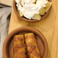 Patatas alioli and queso frito at La Vegana Taperia in Malaga