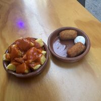 Patatas bravas (left) and croquettes (right)  at La Vegana Taperia in Malaga