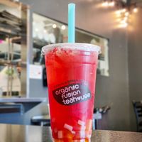 Strawberry passion fruit with rainbow (coconut) jelly at Organic Fusion Teahouse in Apple Valley