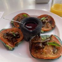 Vegan Dish (Tostadas w/Grilled Veggies on Avocado)  at Mumedi in Mexico City